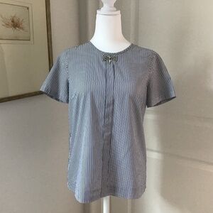 NWOT J Crew SZ 0 Jeweled Crystal Bow Navy and White Stripe Top Short Sleeve